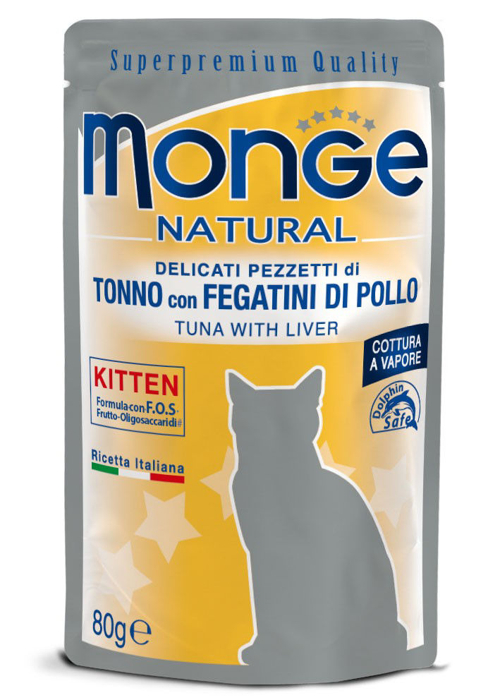 0001276 m06927 monge natural wet cat pouches tuna flakes with chicken liver in jelly kitten 80 g