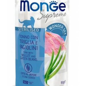 0003414 m06811 monge supreme cat wet pouches tuna with mullet and green beans sterilised 80g 24