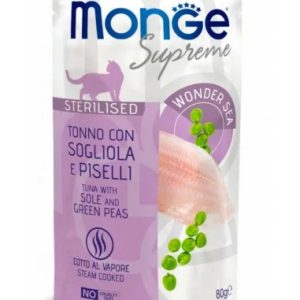 Monge SUPREME - Cat Wet Pouches Tuna with sole and green peas - Sterilised 80g