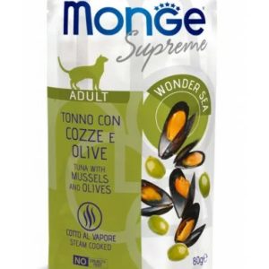 0003418 m06804 monge supreme cat wet pouches tuna with mussels and olives adult 80g 24