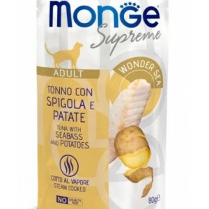 0003419 m06798 monge supreme cat wet pouches tuna with seabass and potatoes adult 80g 24