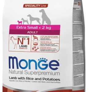 Monge Dry Dog Spec. Line - ypač mažų veislių suaugusiems šunims su ėriena, ryžiais ir bulvėmis 0,8 kg
