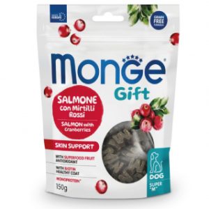 Monge GIFT Dog Super "M" Skin support Lašiša/spanguolės 150 g