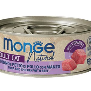 0005850 m07276 monge natural wet cat cans tuna chicken with beef 80 g