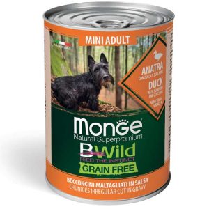 0005861 m12638 monge bwild dog mini adult chunkies grain free duck with pumpkinzucchini 400g