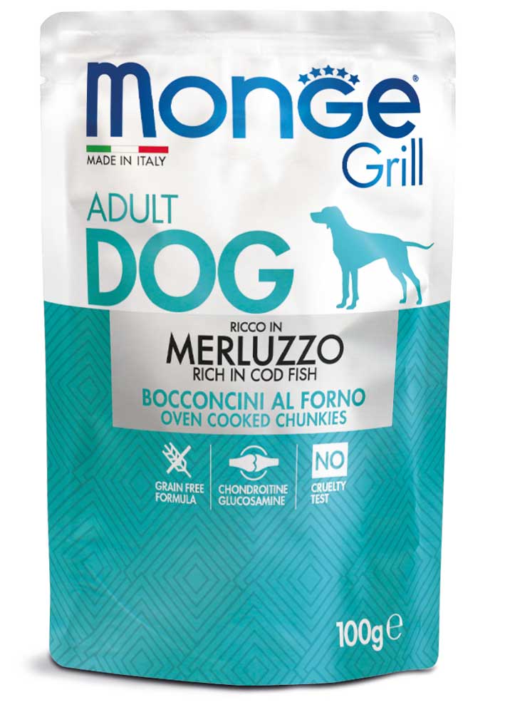 0005904 m13130 monge grill dog pouches codfish 100 g