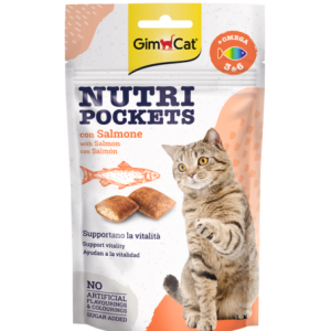 GimCat Nutri Pockets with Salmon & Omega 3&6 skanėstai katėms su Lašiša, Omega 3 ir 6 riebalų rūgštimis 60g