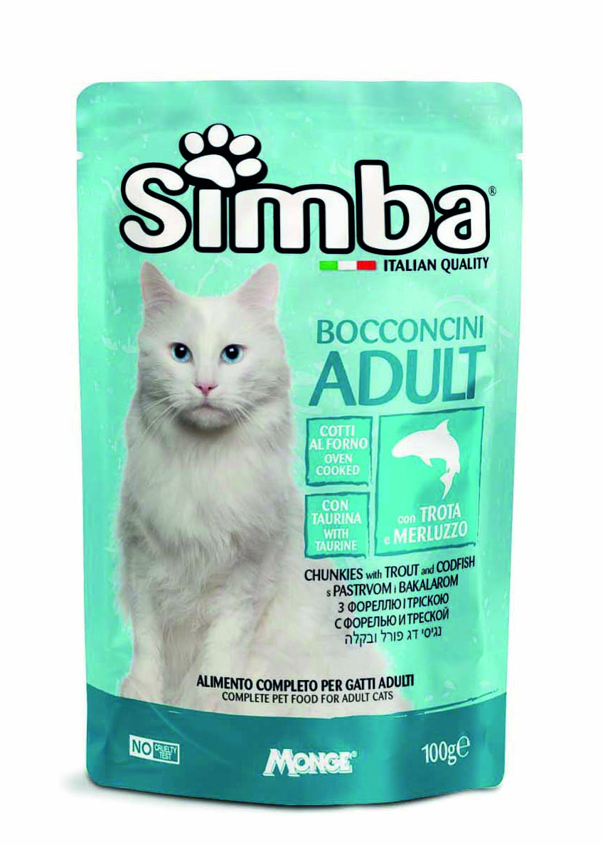 0006018 s09362 simba wet cat pouch chunkies trout cod 100 g