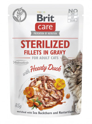 Brit Care Cat konservuotas pašaras Sterilized katėms maiš. Fillets in Gravy Hearty Duck 85 g