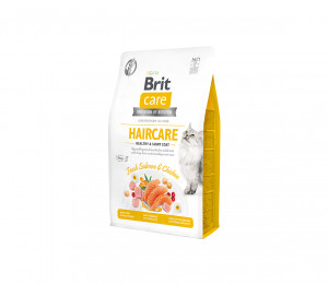 Brit Care Cat GF Haircare Healthy&Shiny Coat sausas pašaras katėms 0,4 kg
