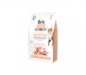 Brit Care Cat GF Sensitive Healthy Digestion&Delicate Taste sausas pašaras katėms 0,4 kg (galiojimas iki 2026.06.03)