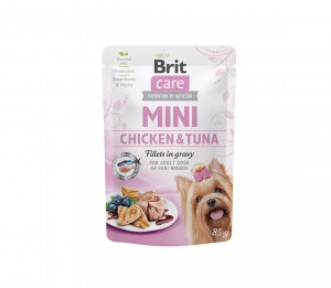Brit Care Mini konservuotas pašaras šunims maiš. Chicken&Tuna fillets in gravy 85 g (galiojimas iki 2026.05.20)