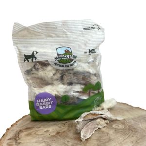 Džiovintos triušio ausys su kailiu šunims – Paddock Farm Hairy Rabbit Ears