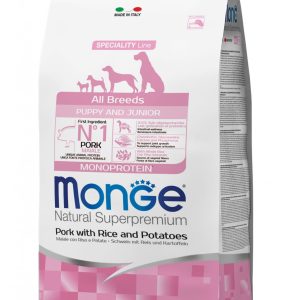 Monge spec. line monoprotein puppy sausas pašaras visų veislių jauniems šuniukams su kiauliena, ryžiais ir bulvėmis 2,5kg