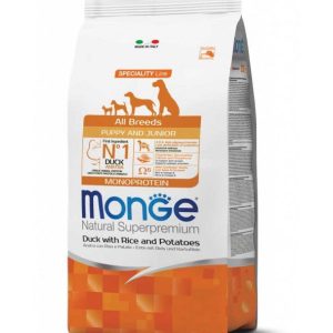 Monge spec. line monoprotein puppy sausas pašaras visų veislių jauniems šuniukams su antiena, ryžiais ir bulvėmis 12kg