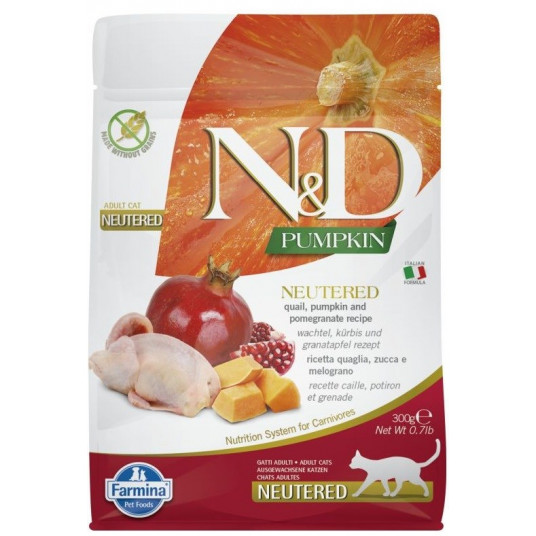 FARMINA N&D PUMPKIN - CAT Dry Quail&Pomegr NEUTERED ADULT 300 gr