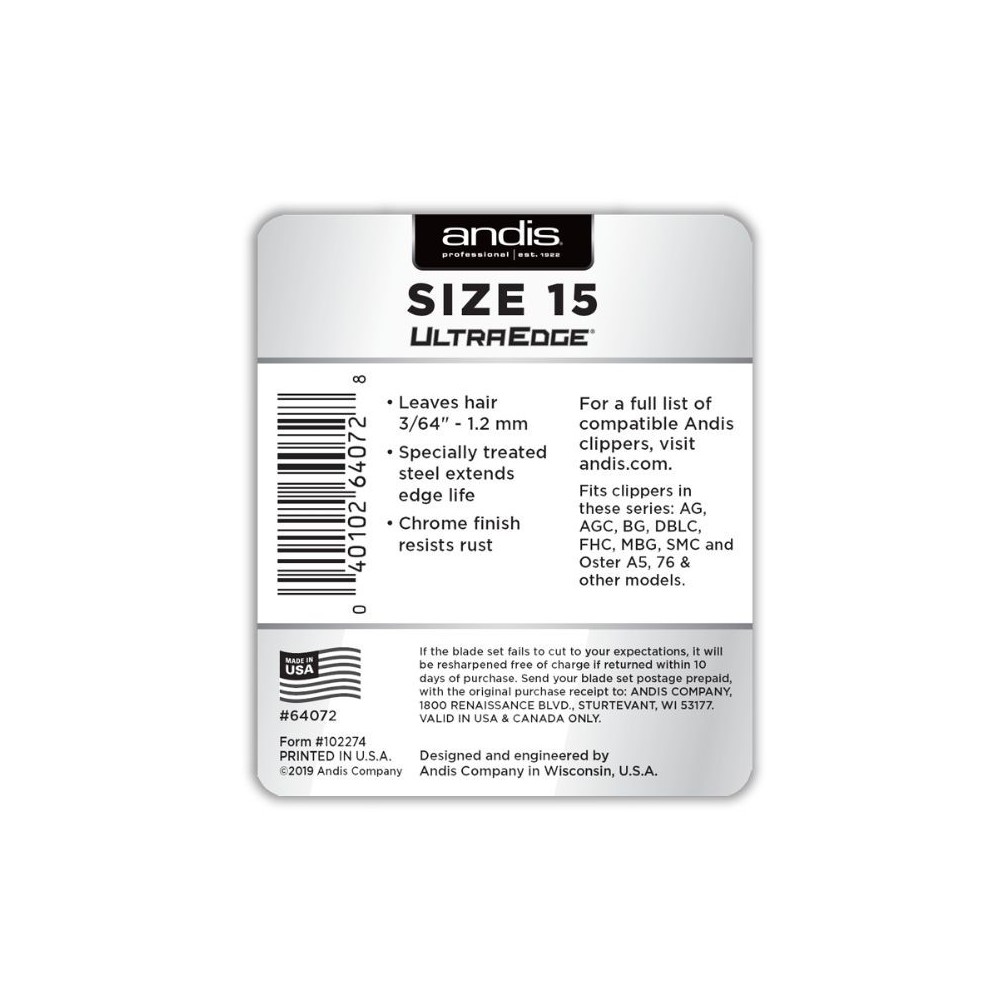 Andis plaukų kirpimo peiliukai UltraEdge Size 15, 3/64" - 1.2 mm - Image 2