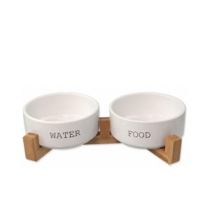 Dubenėliai su bambukiniu stovu, M, baltos spalvos