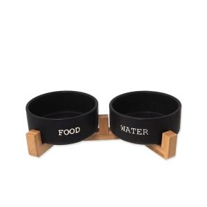 Dubenėliai su bambukiniu stovu, M, juodos spalvos