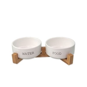 Dubenėliai su bambukiniu stovu, S, baltos spalvos