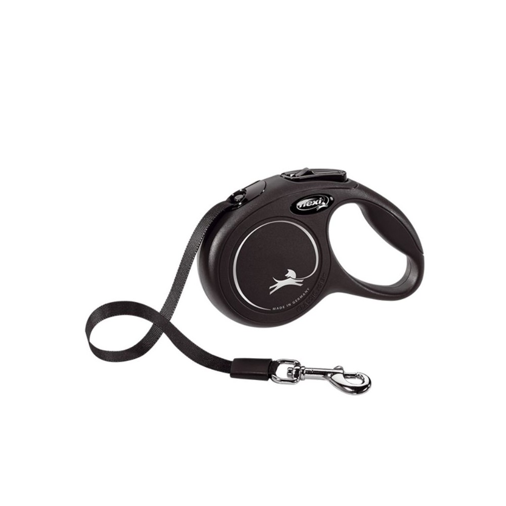 Flexi New Classic L automatinis pavadys juodas, 8 m, juostelė