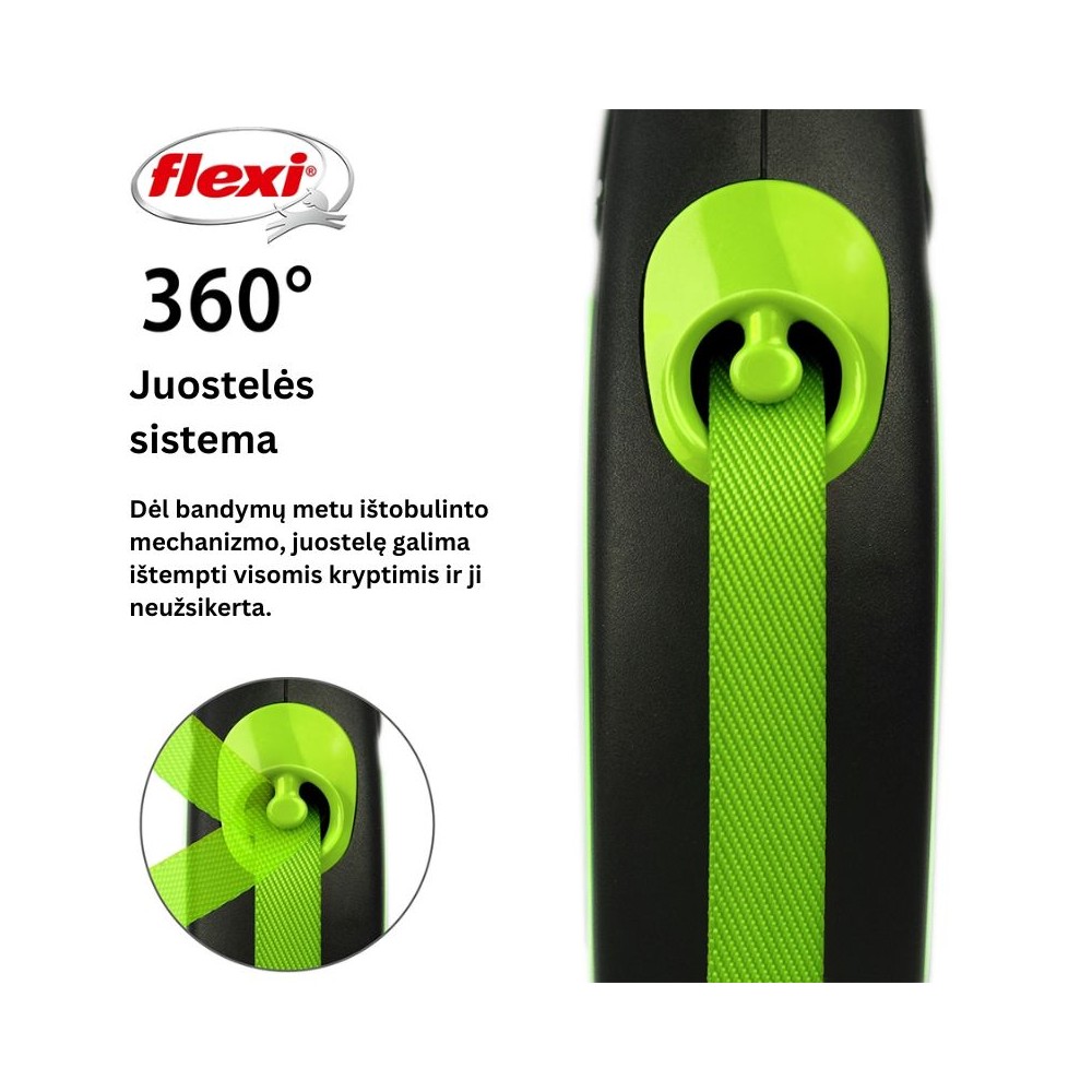 Flexi New Neon M automatinis pavadys, 5 m, juostelė, žalias - Image 2
