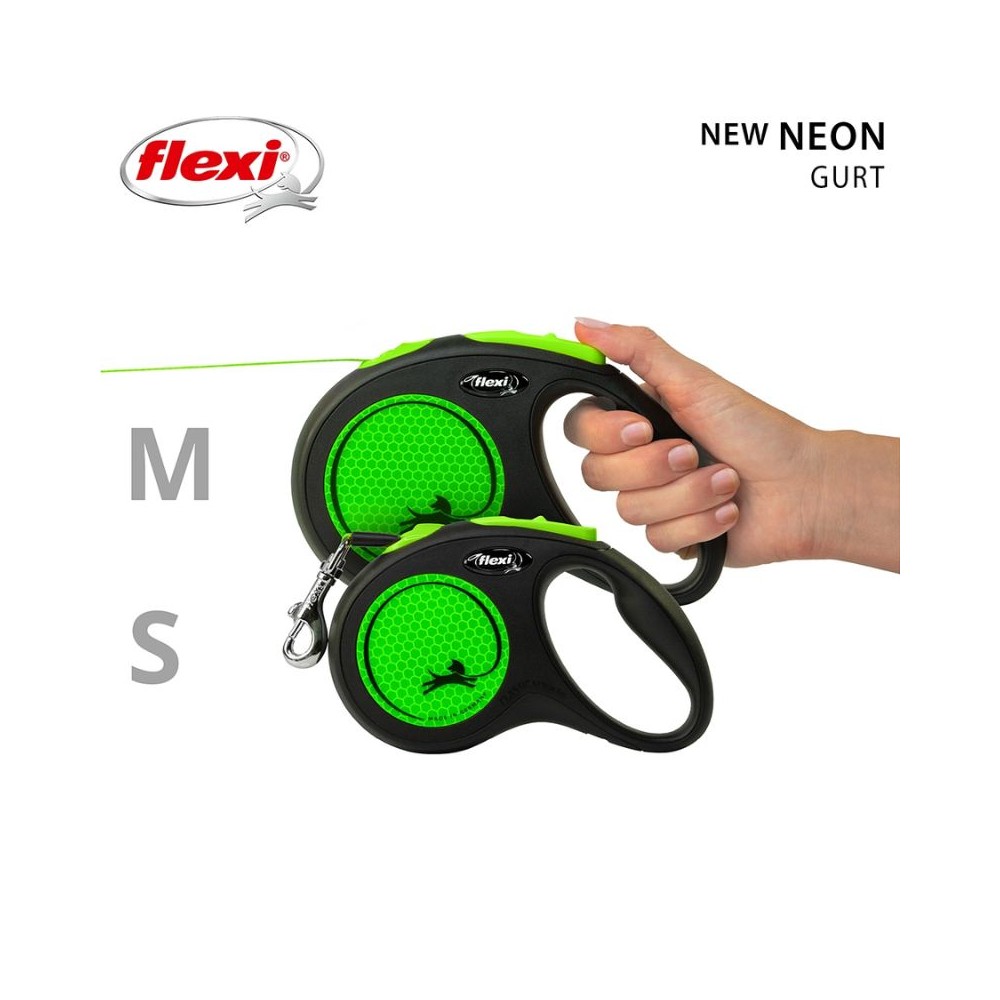 Flexi New Neon M automatinis pavadys, 5 m, juostelė, žalias - Image 4