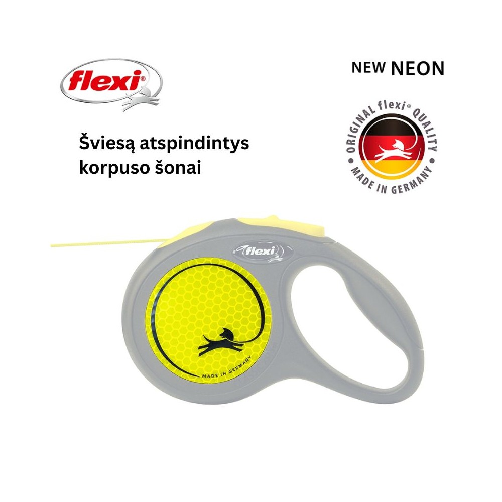 Flexi New Neon M automatinis pavadys, 5 m, virvutė - Image 2