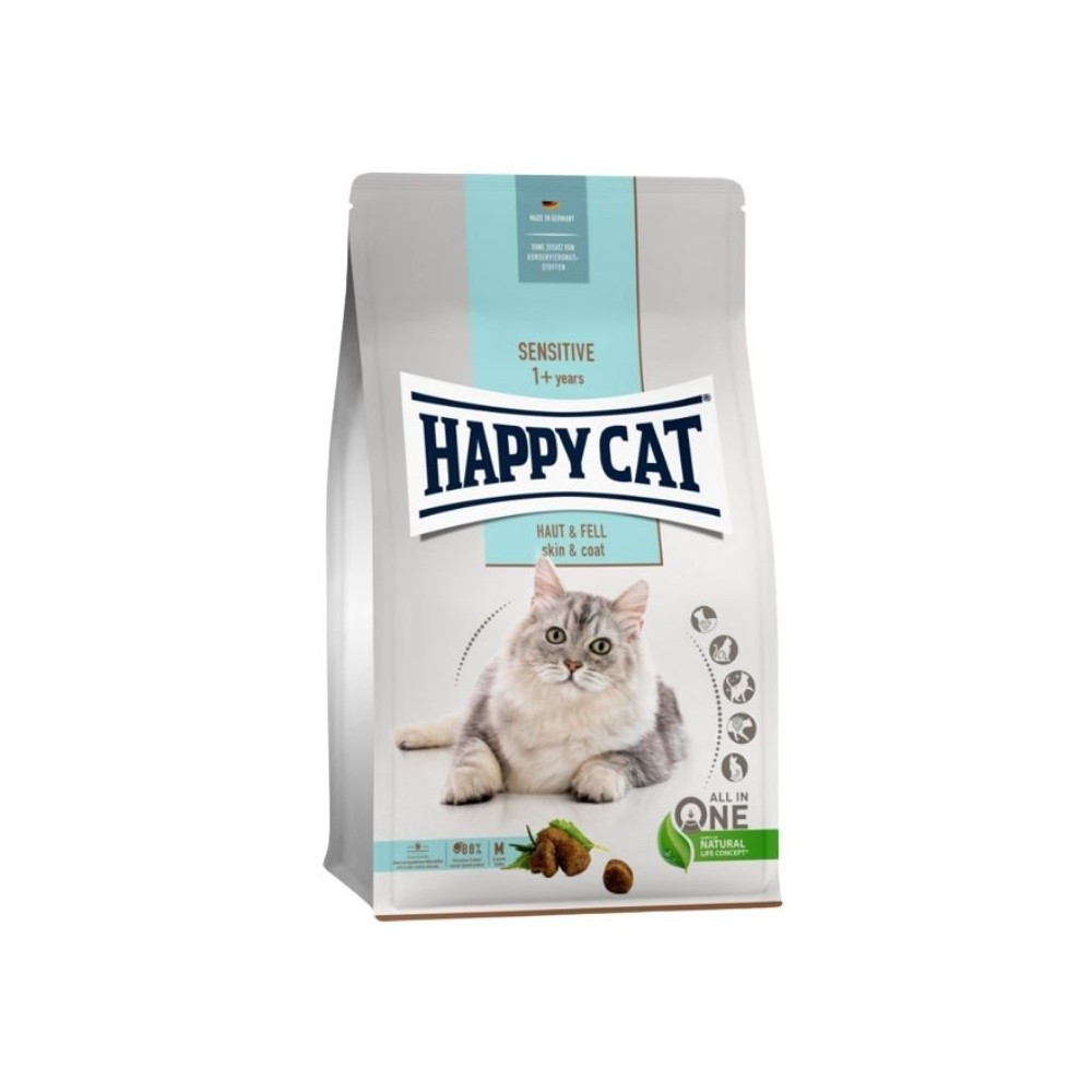 Happy Cat visavertis pašaras suaugusioms katėms puoselėjantis odą ir kailį Sensitive Haut&Skin, 1,3 kg