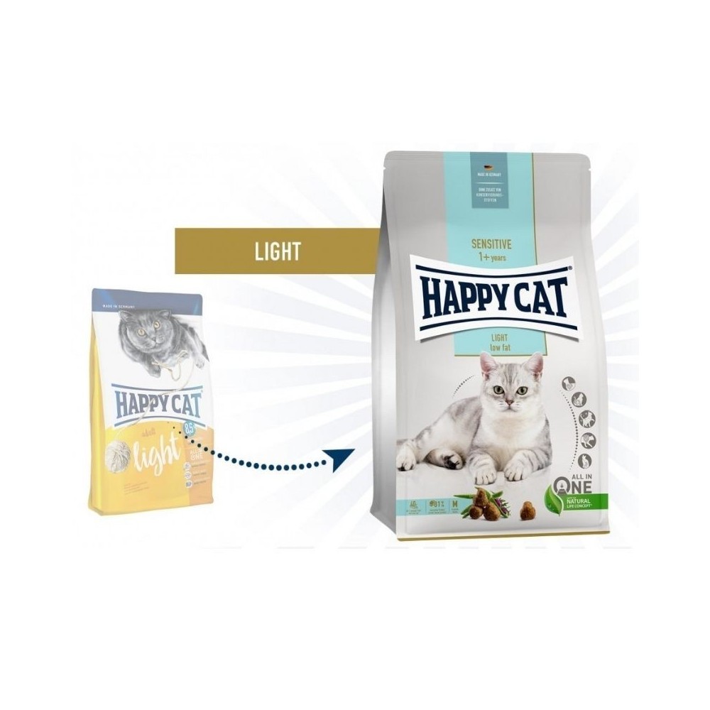 Happy Cat visavertis pašaras suaugusioms linkusioms tukti katėms Sensitive Light, 300 g