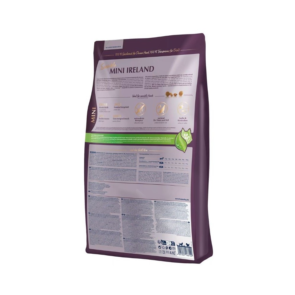 Happy Dog Mini Ireland visavertis pašaras mažų veislių suaugusiems šunims su triušiena ir lašiša, 4 kg - Image 4