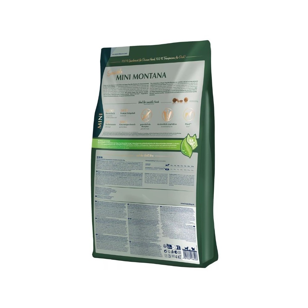 Happy Dog Mini Montana visavertis pašaras suaugusiems mažų veislių šunims su arkliena, 800 g - Image 4
