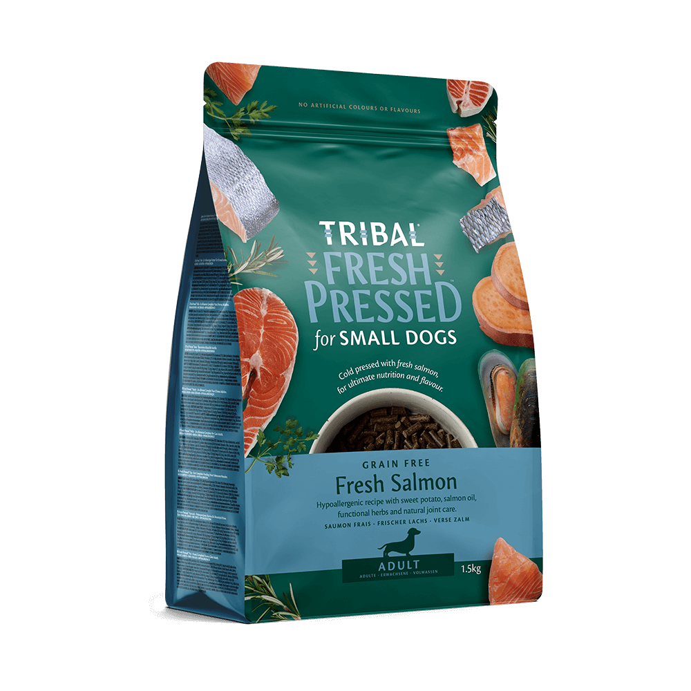 Šalto spaudimo mažų veislių suaugusių šunų maistas su lašiša – Tribal Fresh Pressed Adult Small Breed Salmon