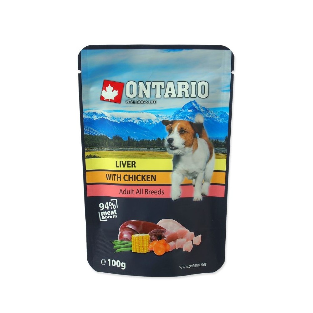 Ontario konservai šunims su kepenėlėmis ir vištiena sultinyje, 100 g