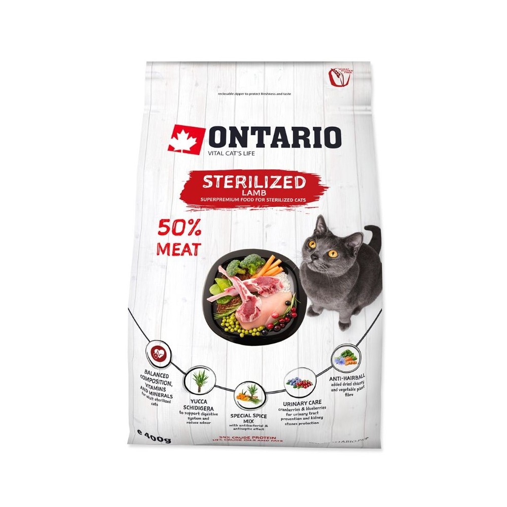 Ontario visavertis pašaras sterilizuotoms katėms Cat Sterilised Lamb, 0,4 kg - Image 2