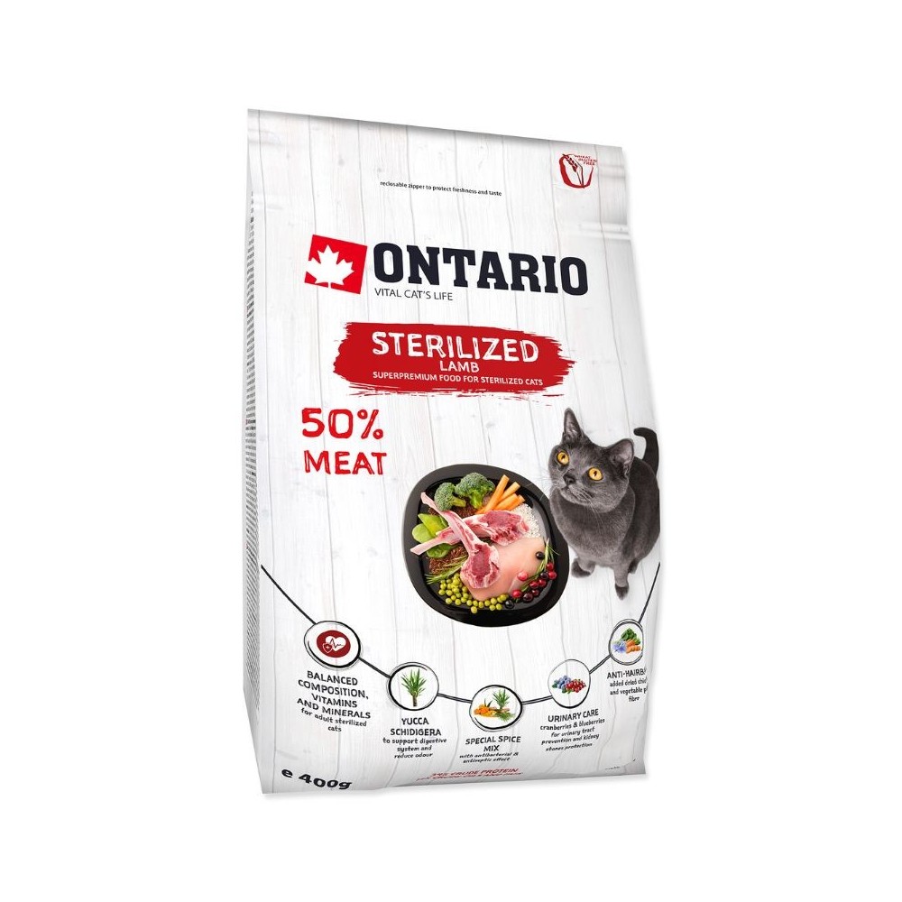 Ontario visavertis pašaras sterilizuotoms katėms Cat Sterilised Lamb, 0,4 kg