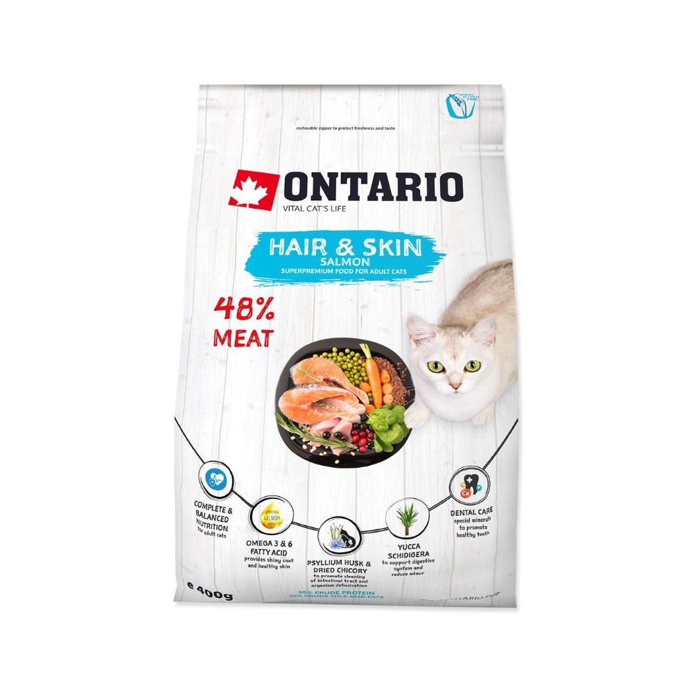 Ontario visavertis pašaras suaugusioms katėms Cat Hair&Skin, 0,4 kg - Image 2