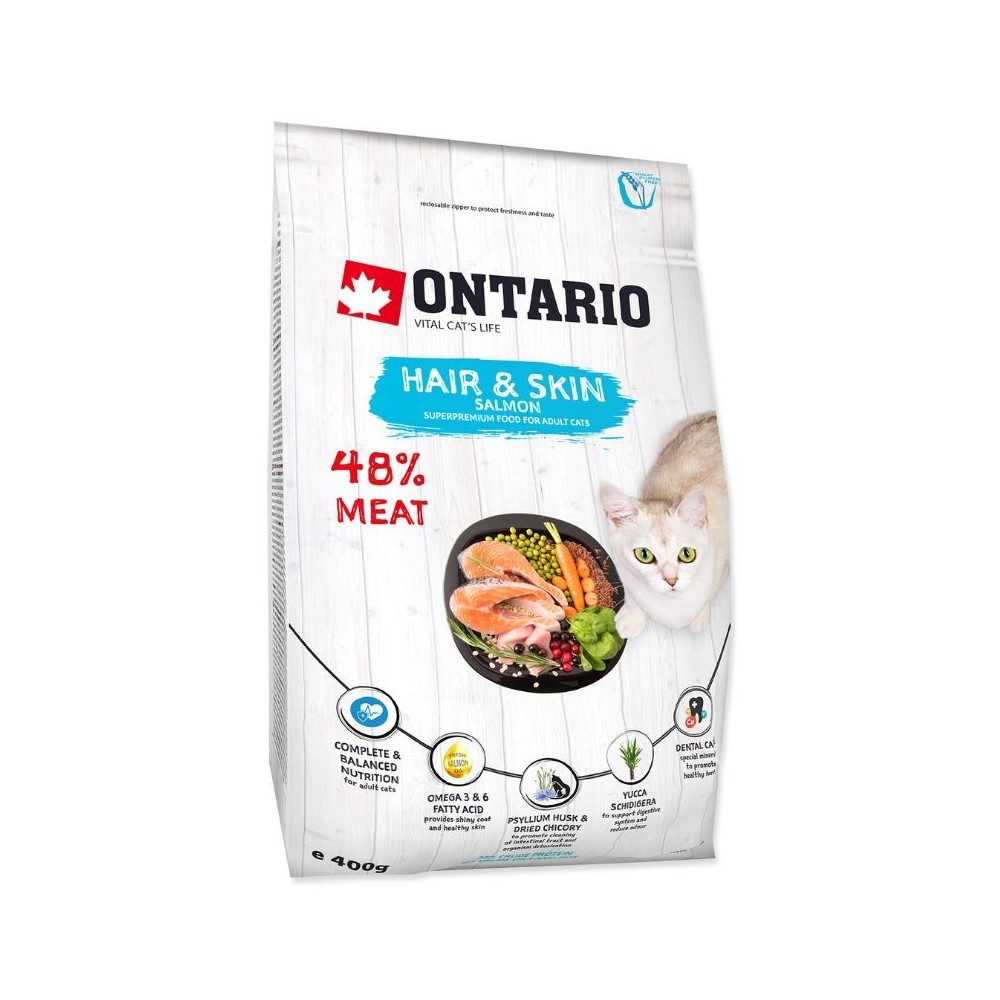 Ontario visavertis pašaras suaugusioms katėms Cat Hair&Skin, 0,4 kg