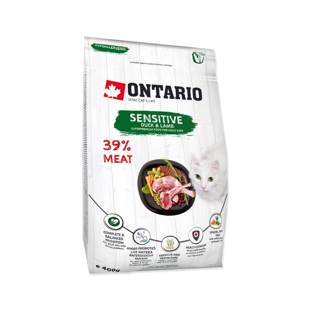 Ontario visavertis pašaras suaugusioms katėms Cat Sensitive, 0,4 kg