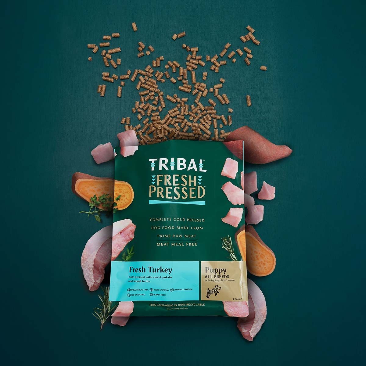 Šalto spaudimo šuniukų maistas su kalakutiena – Tribal Fresh Pressed Puppy Turkey - Image 3