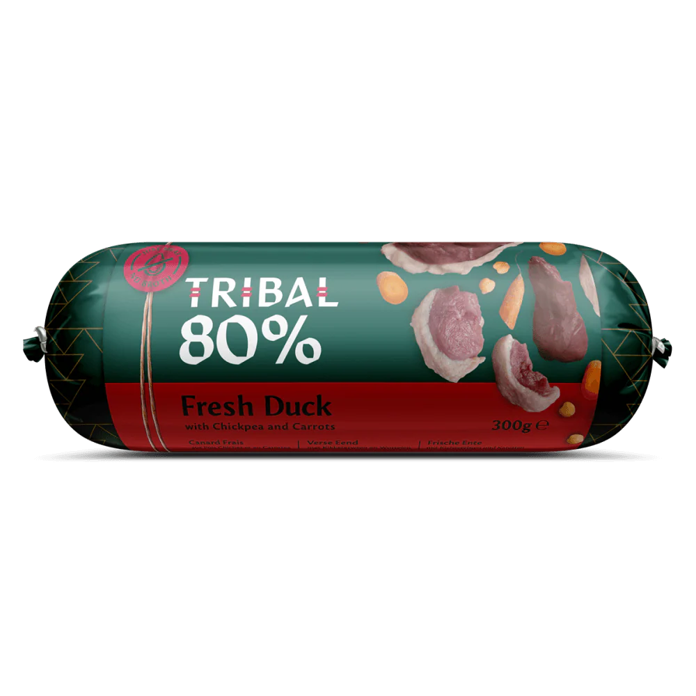 Šlapias maistas šunims su šviežia antiena – Tribal Gourmet Sausage 80% Fresh Duck