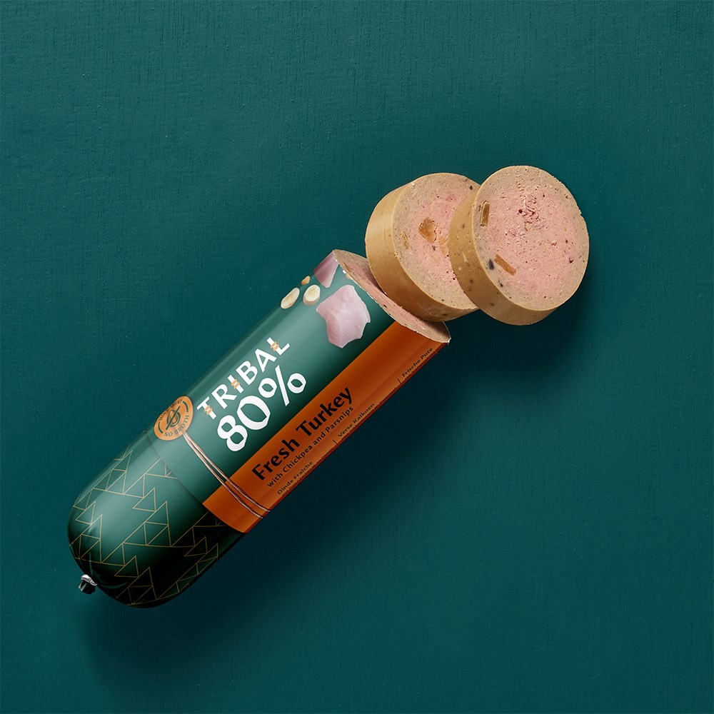 Šlapias maistas šunims su šviežia kalakutiena – Tribal Gourmet Sausage 80% Fresh Turkey - Image 3