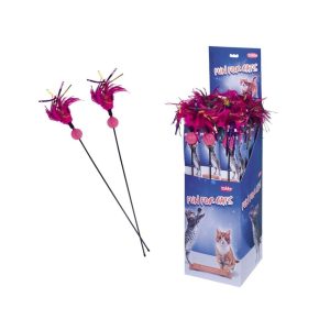 Žaislas katėms meškerė su plunksnomis ir kamuoliuku, 60 cm