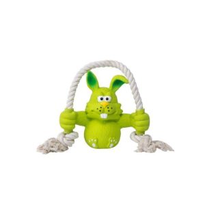 Žaislas šunims lateksinis triušis su virve, 5,6x13x19,5 cm