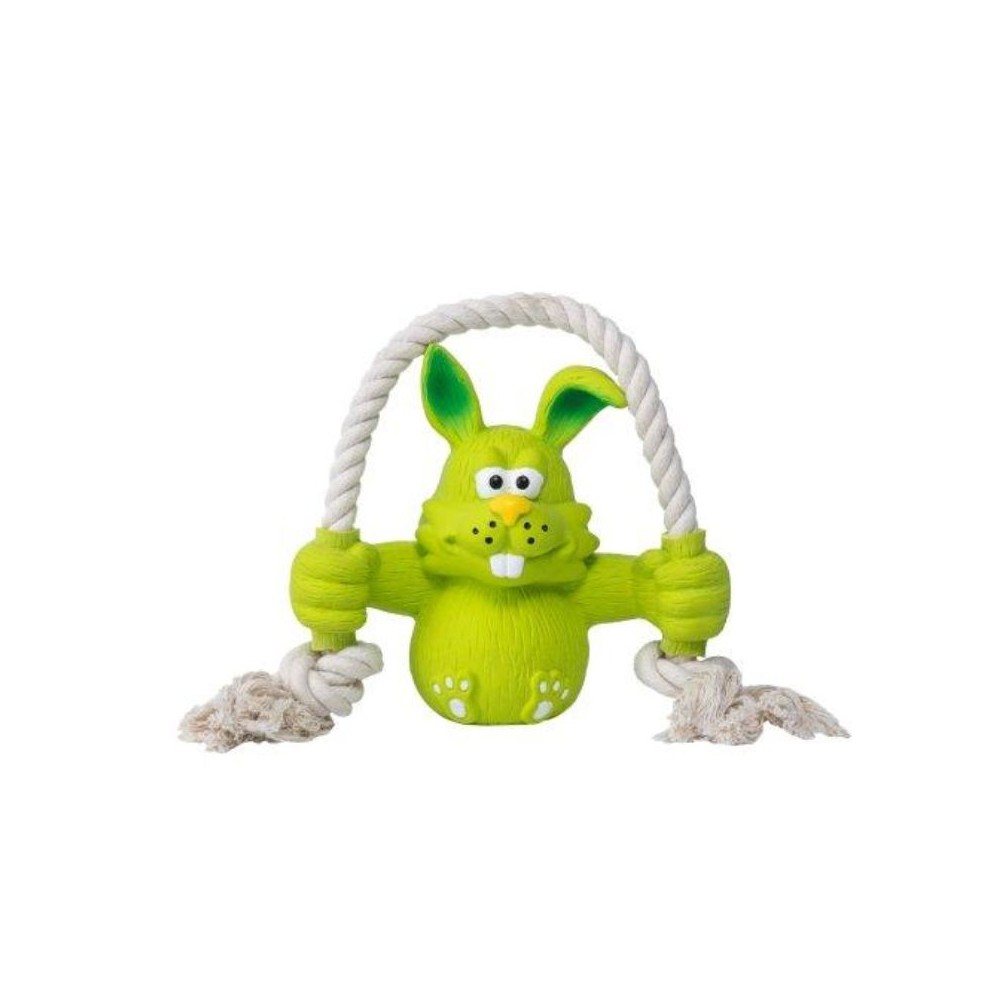 Žaislas šunims lateksinis triušis su virve, 5,6x13x19,5 cm